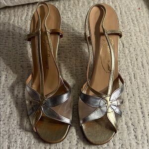 Jack Rogers Silver and Gold Slingback Heels